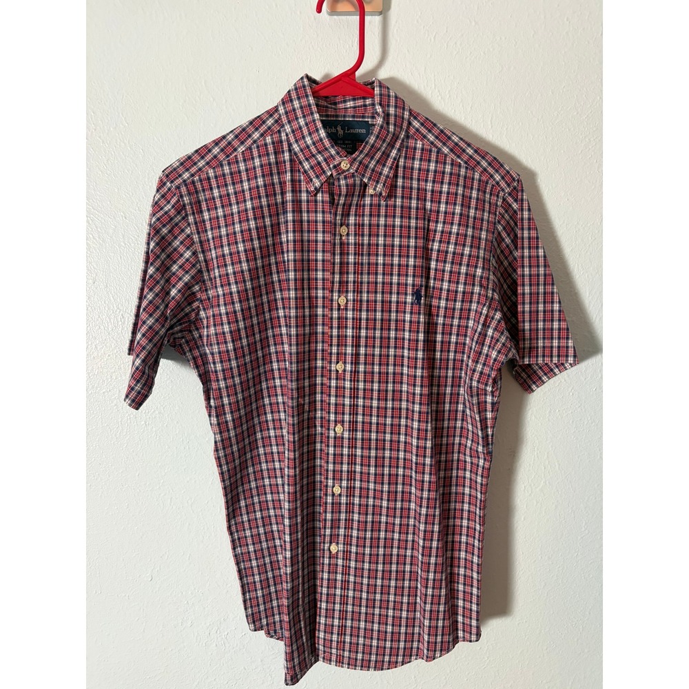 Ralph Lauren Mens Custom Fit Plaid Short Sleeve Button Down Shirt S Old Money